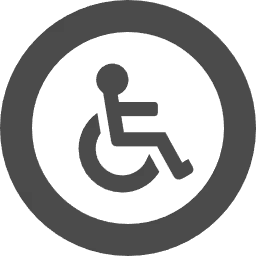円の中に車椅子マークが描かれたグレーのアクセシビリティアイコン